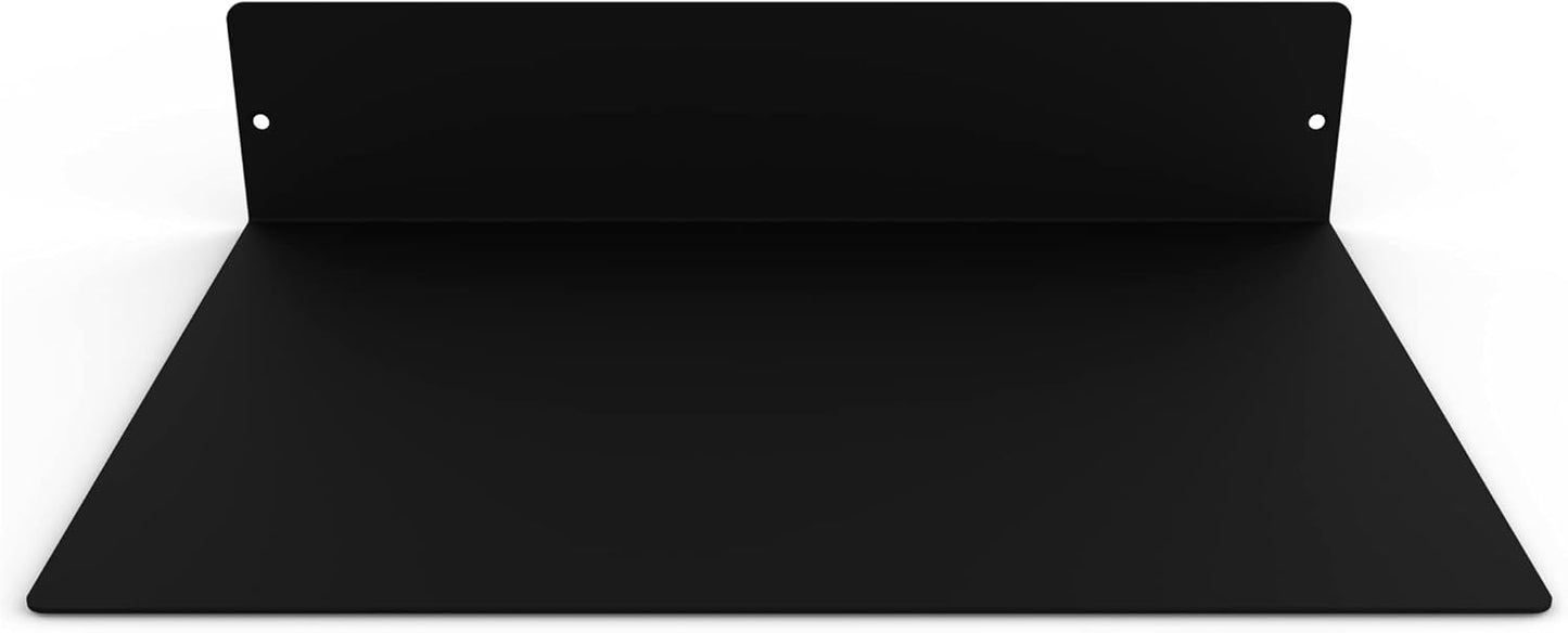 DIY CARTEL Made in USA Linear Floating Shelf - Forged Steel/Metal - Industrial Heavy Duty Metal Wall Mounted Modern Rustic Farmhouse Designed Shelf (12-in X 8-in Powder Coated Matte Black)