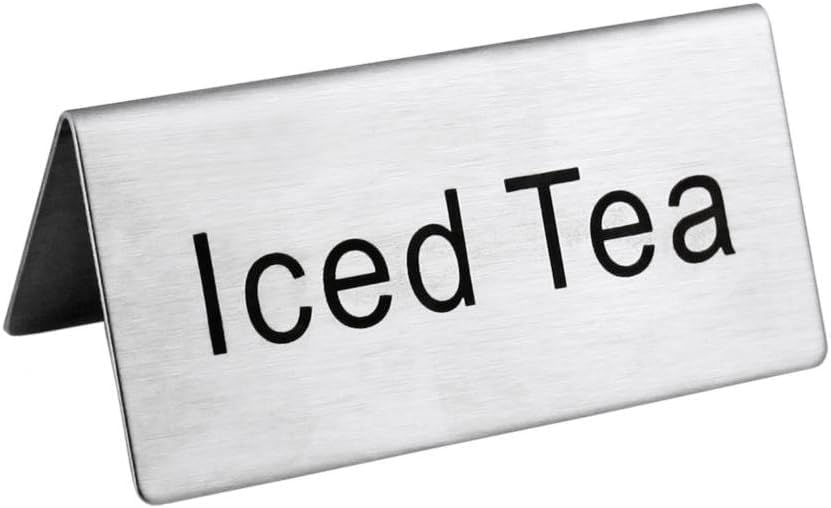 New Star Foodservice Stainless Steel Table Tent Sign (Multicolour (Iced Tea), 3"x 1.5" (Set of 2))