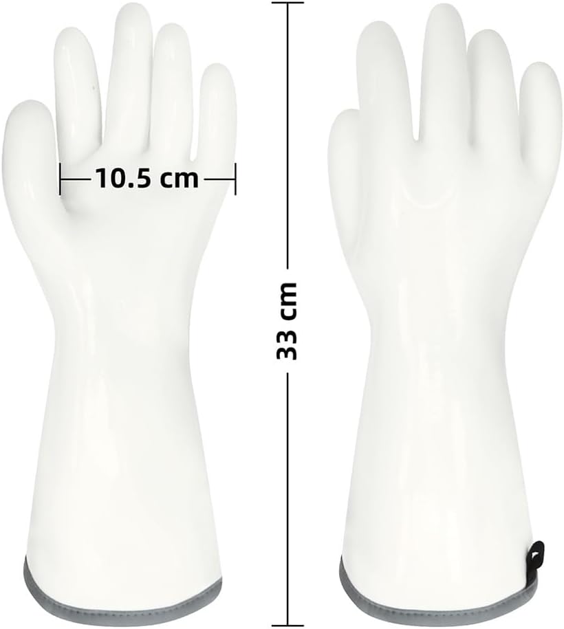 Silicone BBQ Gloves, Oven Gloves with Fingers 932°F Heat Resistant, Kitchen Waterproof Hot Proof Glove for Fryer, Smoker, Baking, Cooking (White, XL)
