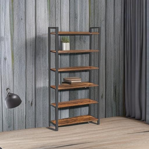 VASAGLE 6-Tier Bookshelf, Bookcase with Steel Frame, Book Shelf for Living Room, Home Office, Study, 11.8 x 31.5 x 73.2 Inches, Industrial Style, Rustic Brown and Ink Black ULLS082B01