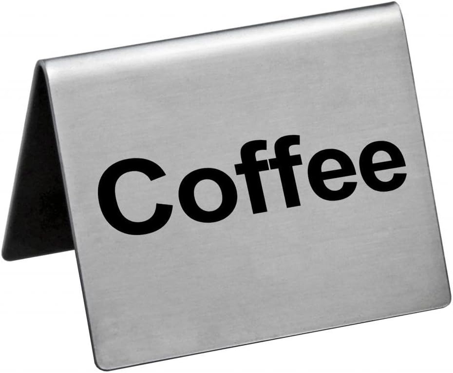 New Star Foodservice Stainless Steel Table Tent Sign (Silver (Coffee), 2-Inch by 2-Inch (Set of 6))