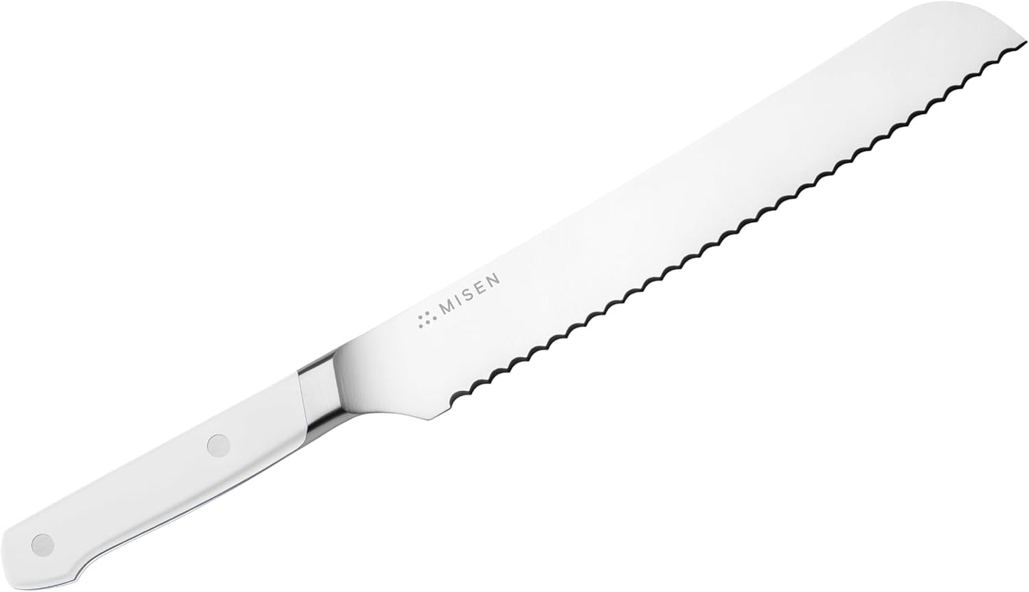 Misen Serrated Bread Knife – High-Carbon Japanese AUS8 Steel – Effortless Slicing of Bread, Pastries, and Fruits – Razor-Sharp Edge and Durable Blade with Ergonomic Handle - 8", White