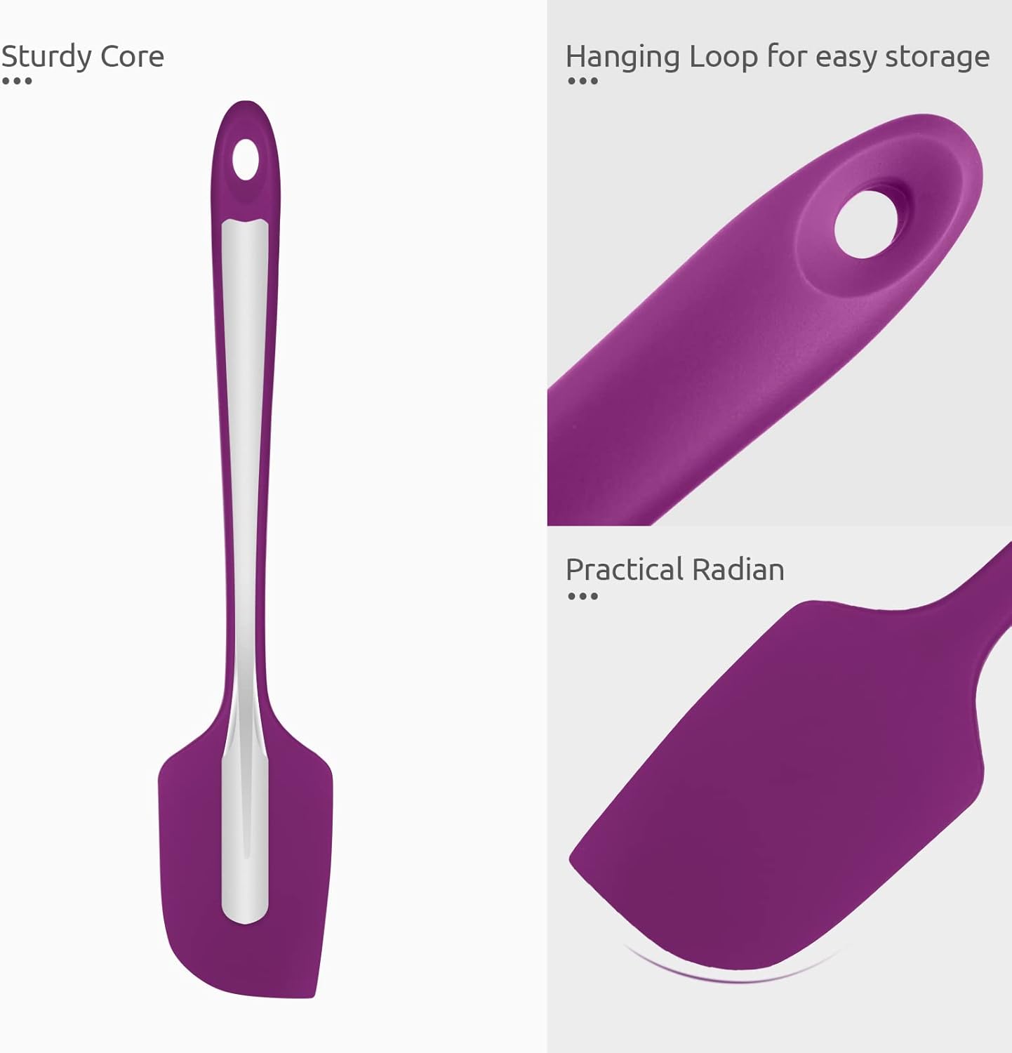 Heat Resistant Silicone Large Spatula: U-Taste 600ºF High Heat Flexible 11.38in Silicon Mixing Stirring Cooking Scraping Baking Bowl Scraper Seamless Spreader for Kitchen Nonstick Cookware (Purple)