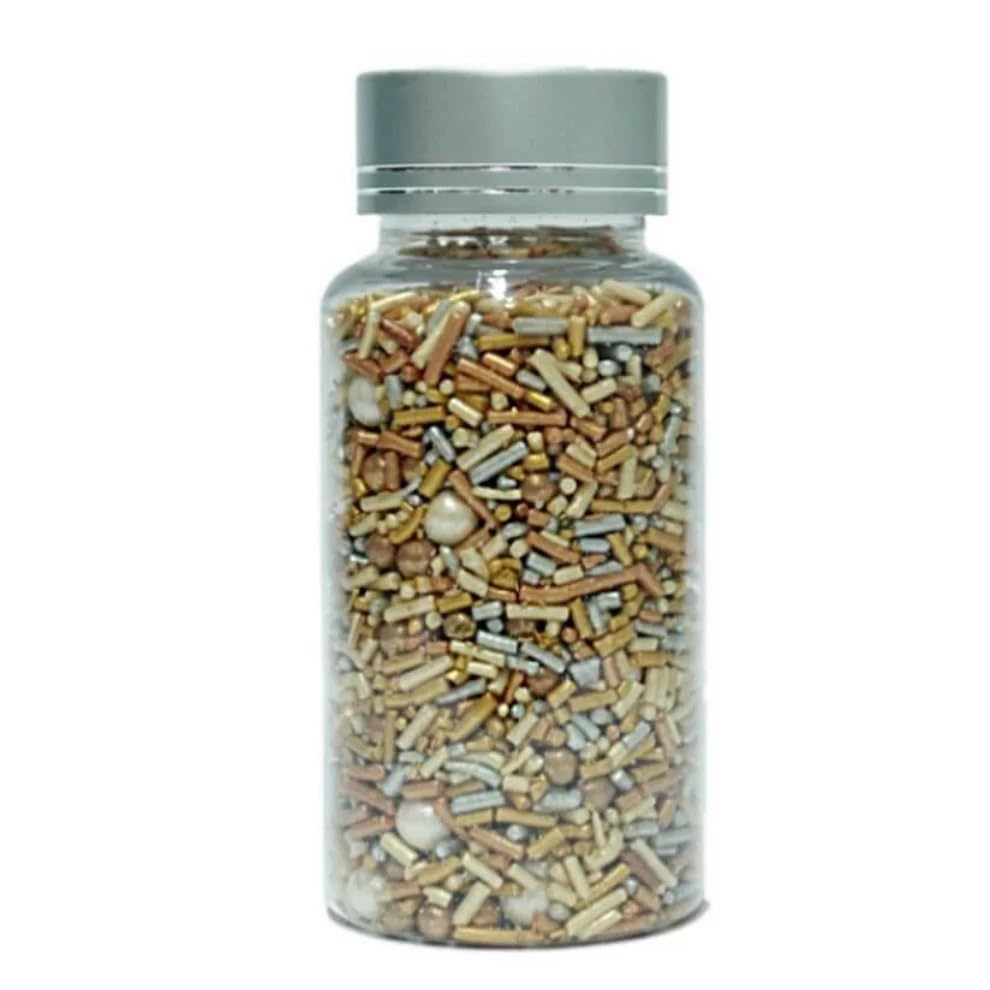 Confect Sprinkle Mix – Gold & White Pearl Sugar Strands for Baking, Cake Decoration & Cupcake Topping – Vegan, Gluten-Free, Nut-Free, Soy-Free, Dairy-Free, Palm Oil-Free – 4.2 Oz