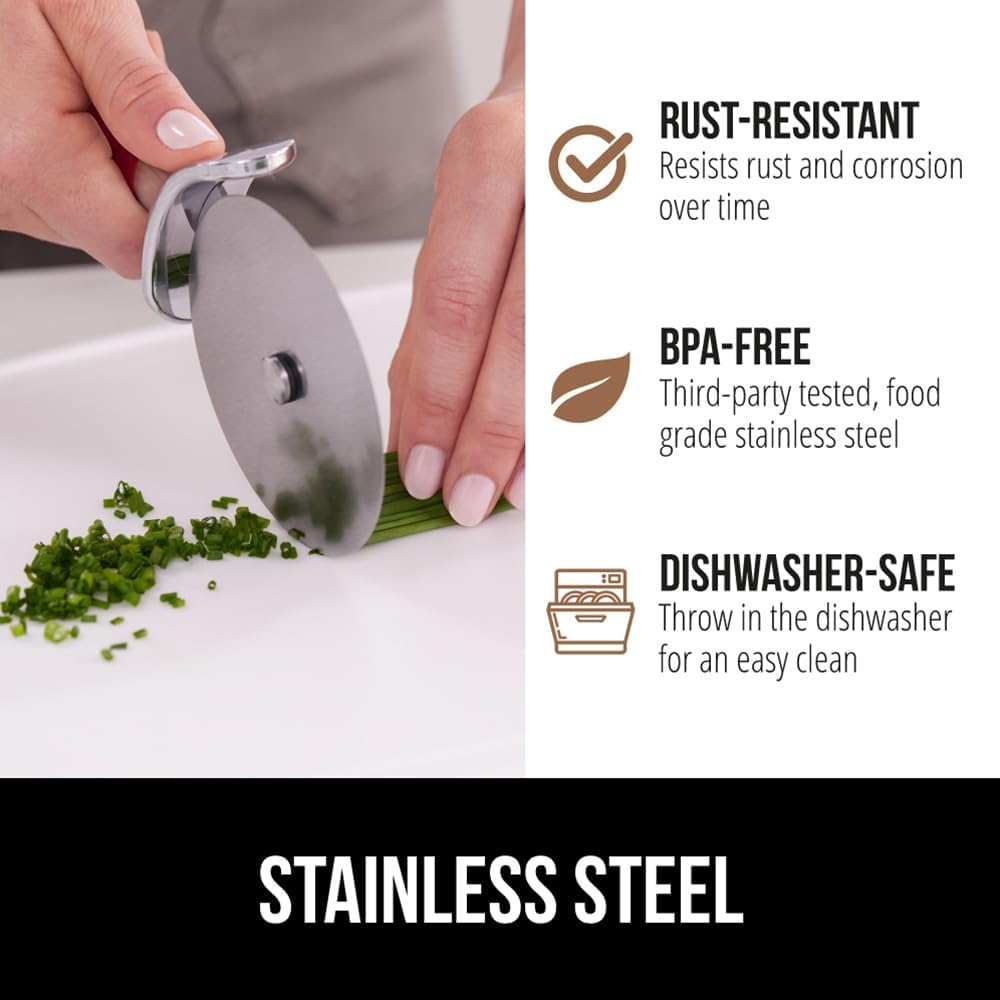 GORILLA GRIP BPA-Free Large Pizza Cutter Wheel, 9 Inch, Sharp Stainless Steel Blade, Slip Resistant Handle with Thumb Guard Protection, Slice Thick or Thin Pizzas, Pie, Pastries in Seconds, Red