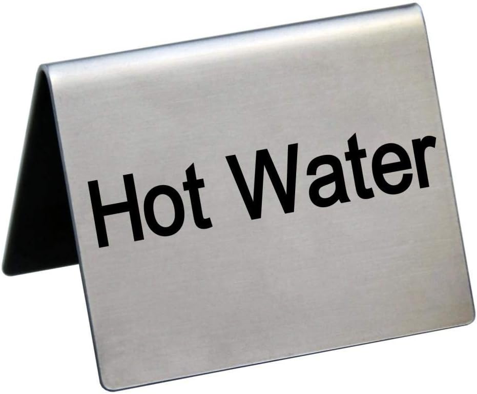 New Star Foodservice Stainless Steel Table Tent Sign (Silver (Hot Water), 1.5" x 2" (Set of 2))