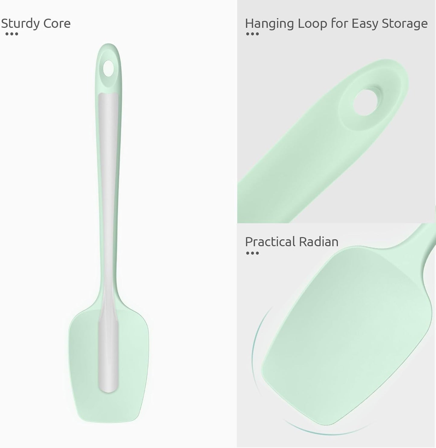 Heat Resistant Silicone Spoon Spatula: U-Taste 600ºF High Heat Flexible 11.38in Silicon Mixing Stirring Cooking Scraping Baking Bowl Scraper, Seamless for Kitchen Nonstick Cookware (Mint Green)