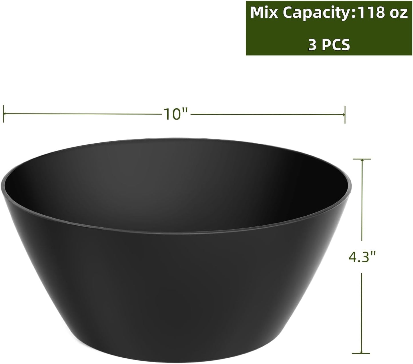 10 inch Bowls for Salad, Large Black Serving Bowl 118 oz, Bamboo Fiber Bowls Set of 3, Microwave and Dishwasher Safe, Great for Salad, Fruits, Vegetables and Pasta, BPA Free