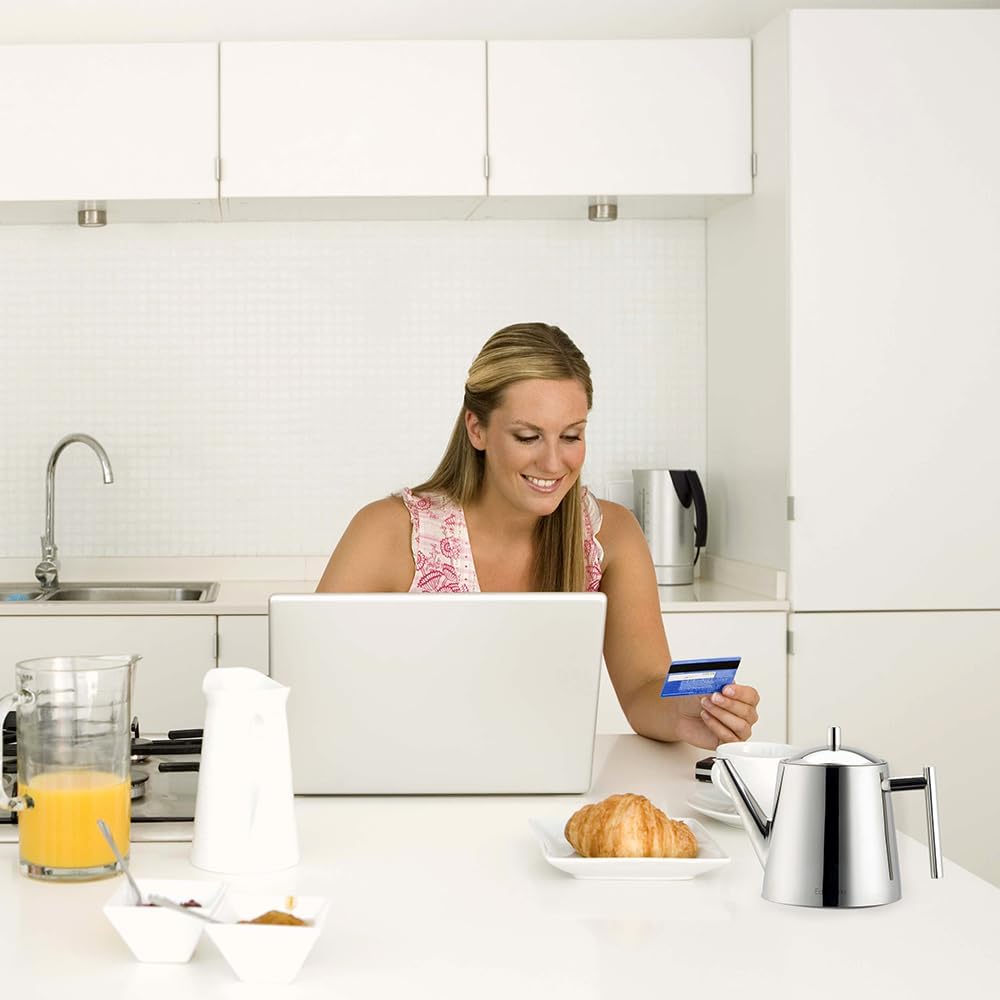 Easyworkz Stainless Steel Double Wall 34 oz Tea Pot with Removable Tea Infuser, Perfect for Brewing Your Favorite Tea, Chrome