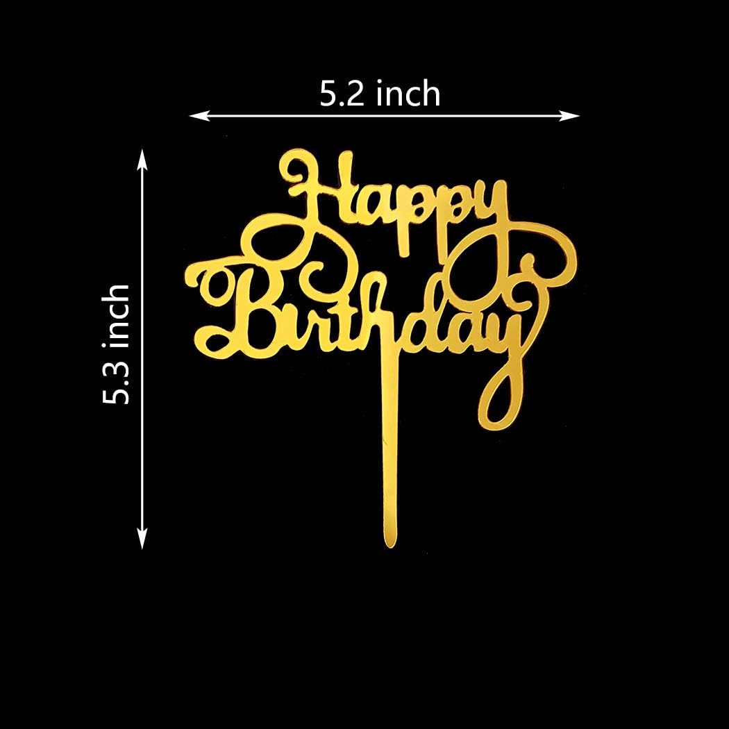Happy Birthday Cake Topper for Birthday Party Decorations - Mirror Gold Acrylic