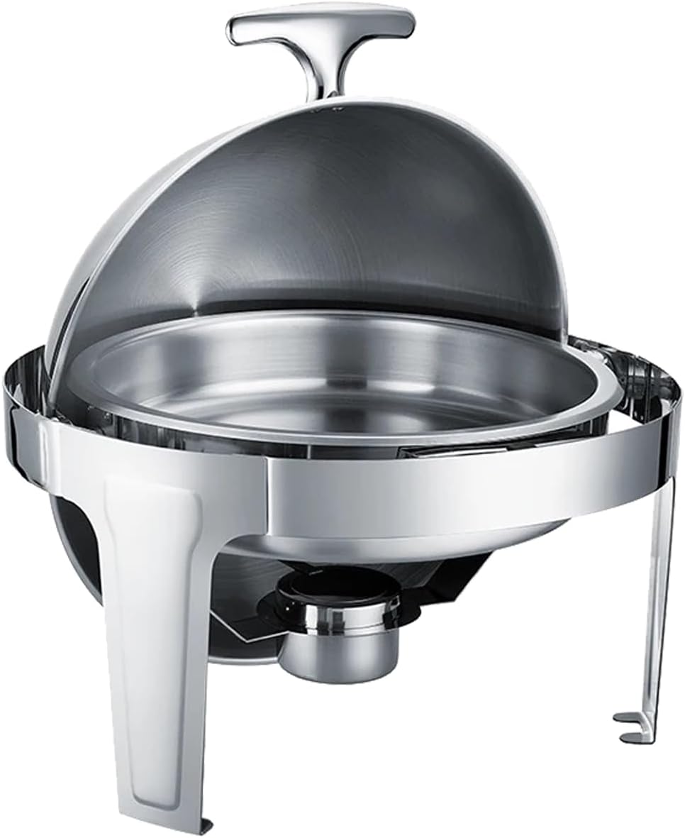 Round Chafing Dishes Full Size Chafer 6 Quart Food Buffet Warmer with Roll Top Lid Professional (6L Round chafter)