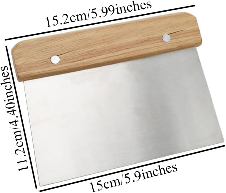 2 Piece of Stainless Steel Scraper & Chopper, Silver Stainless Steel Bench Scraper Dough Pastry Cutter with Wooden Handle, Multipurpose Cake Pizza Bread Separator Knife for Baking and Cooking