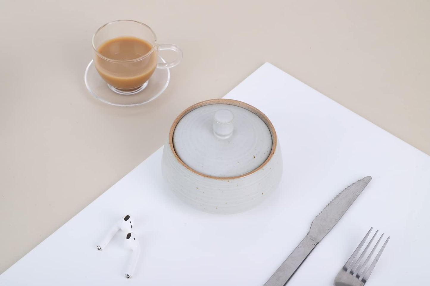 Retro Kitchen Ceramic Canister, 13.53 FL OZ (400 ML) Vintage Food Storage Jar for Tea, Coffee Beans, Herb, Candy, Spices, Nuts (White)