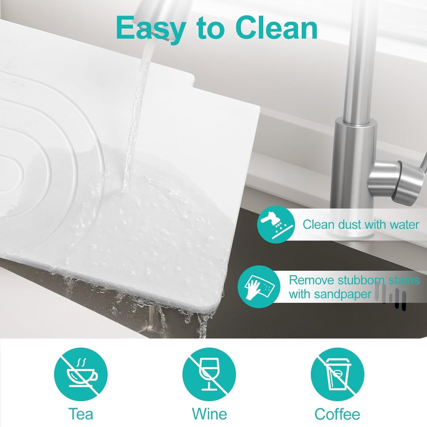 Luxspire Large Stone Drying Mat for Kitchen Counter 24"x16"- Fast-Absorbing Dish Drying Mat Non-Slip Drying Pad for Dishes, Utensils, Cups Waterproof Counter Protector for Kitchen Bathroom, White