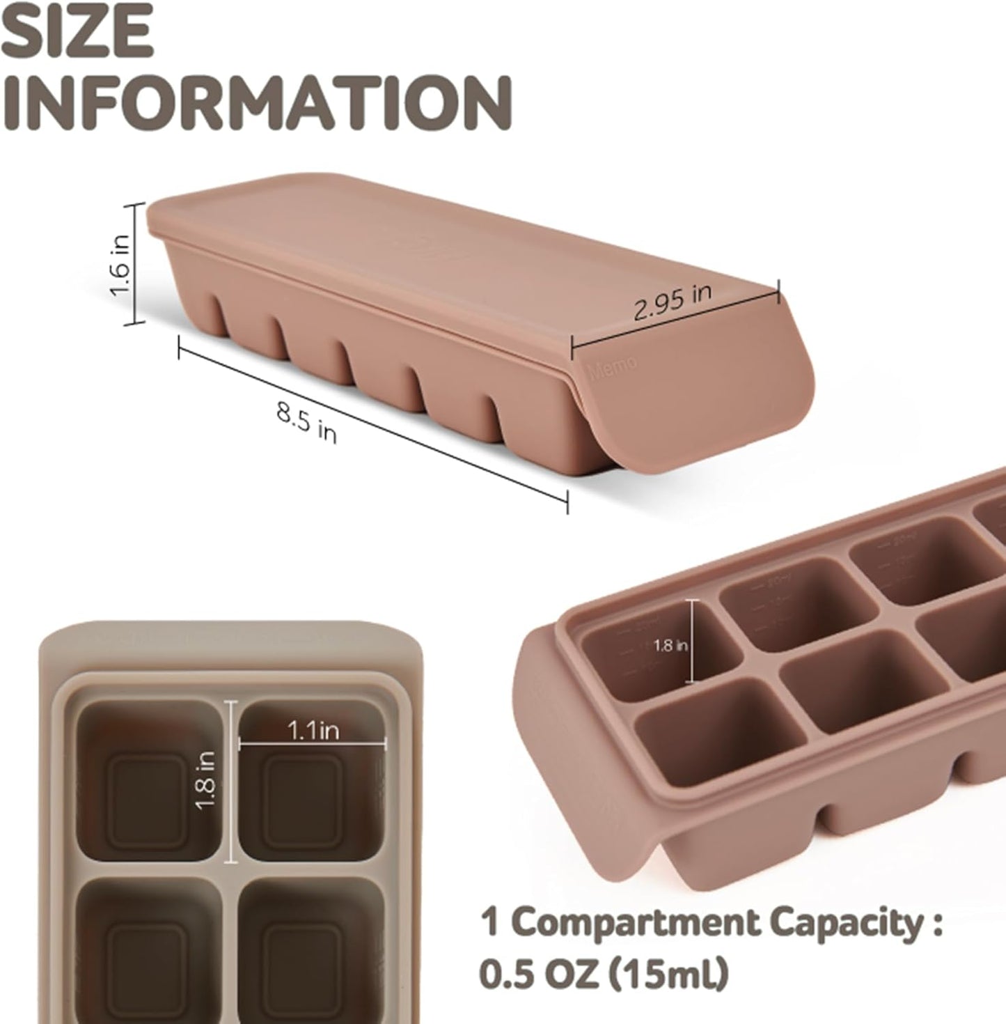 Silicone Freezer Trays with Lid,2ea 0.7oz 12 Cube-Leak Proof Silicone Freezer molds for Homemade Baby Food Breastmilk, Purees, Vegetables, Fruit, Baby Food Jars Ice Tray with Lid BPA Free Gray