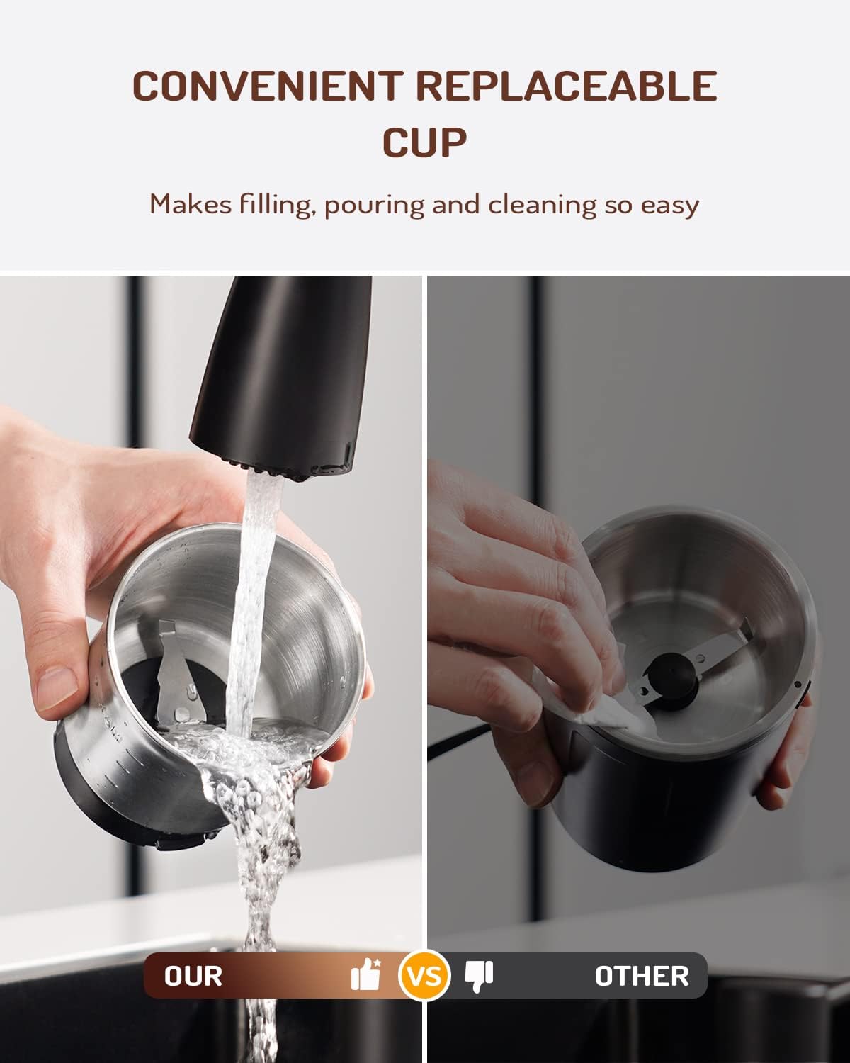 SHARDOR Adjustable Coffee Grinder Electric, Herb, Spice, Coffee Bean, Espresso Grinder with 1 Removable Stainless Steel Bowl, Silver,Updated,Version 2.0