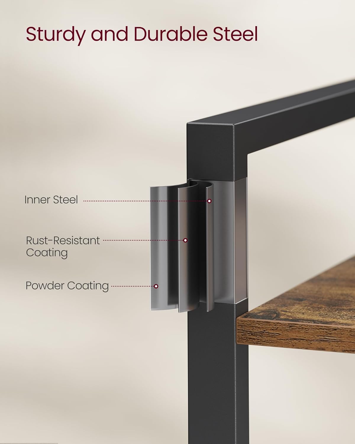 VASAGLE 4-Tier Tall Bookshelf, Large Bookcase with Steel Frame, Deep Book Shelf for Living Room, Home Office, Study, 11.8 x 31.5 x 47 Inches, Industrial Style, Honey Brown and Black ULLS140K01