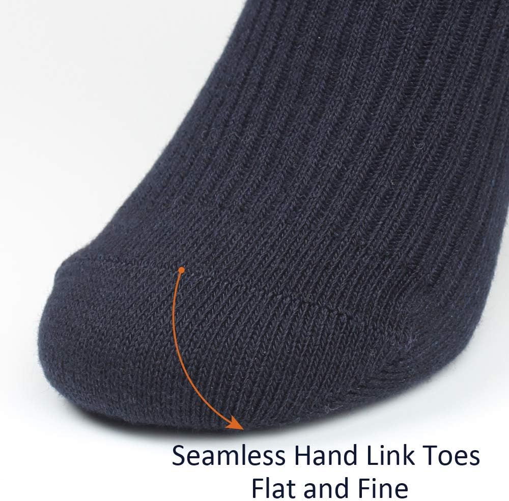 COTTON DAY Unisex Little Kids Youth Boys Girls Soft Cotton Crew Dress Socks Seamless Toe Black White Gray Navy 6 Pack