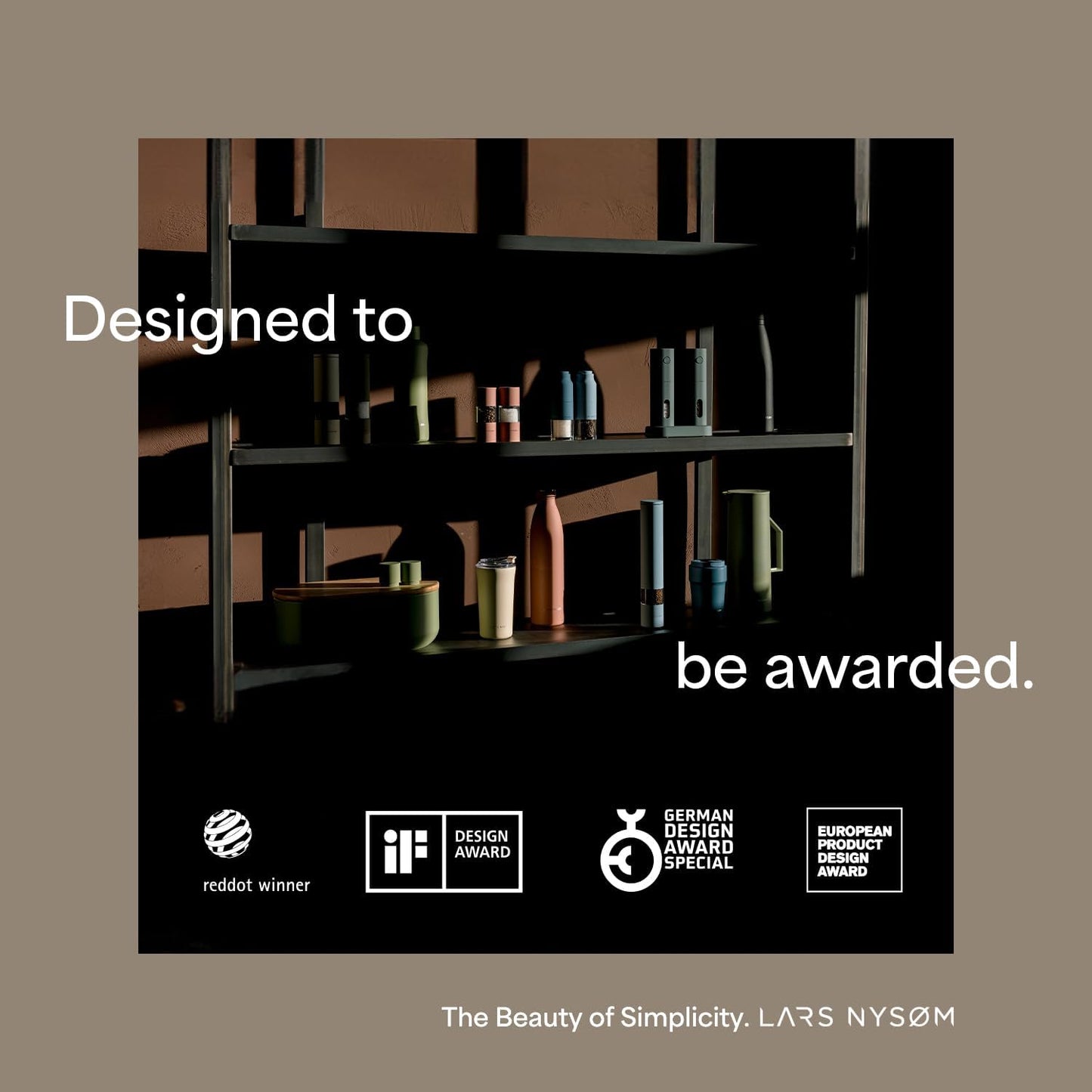 LARS NYSØM Salt and Pepper Grinder Set Manual, Stainless Steel Salt and Pepper Mills with Adjustable Ceramic Grinder I Design Spice Shakers (Taupe Brown)