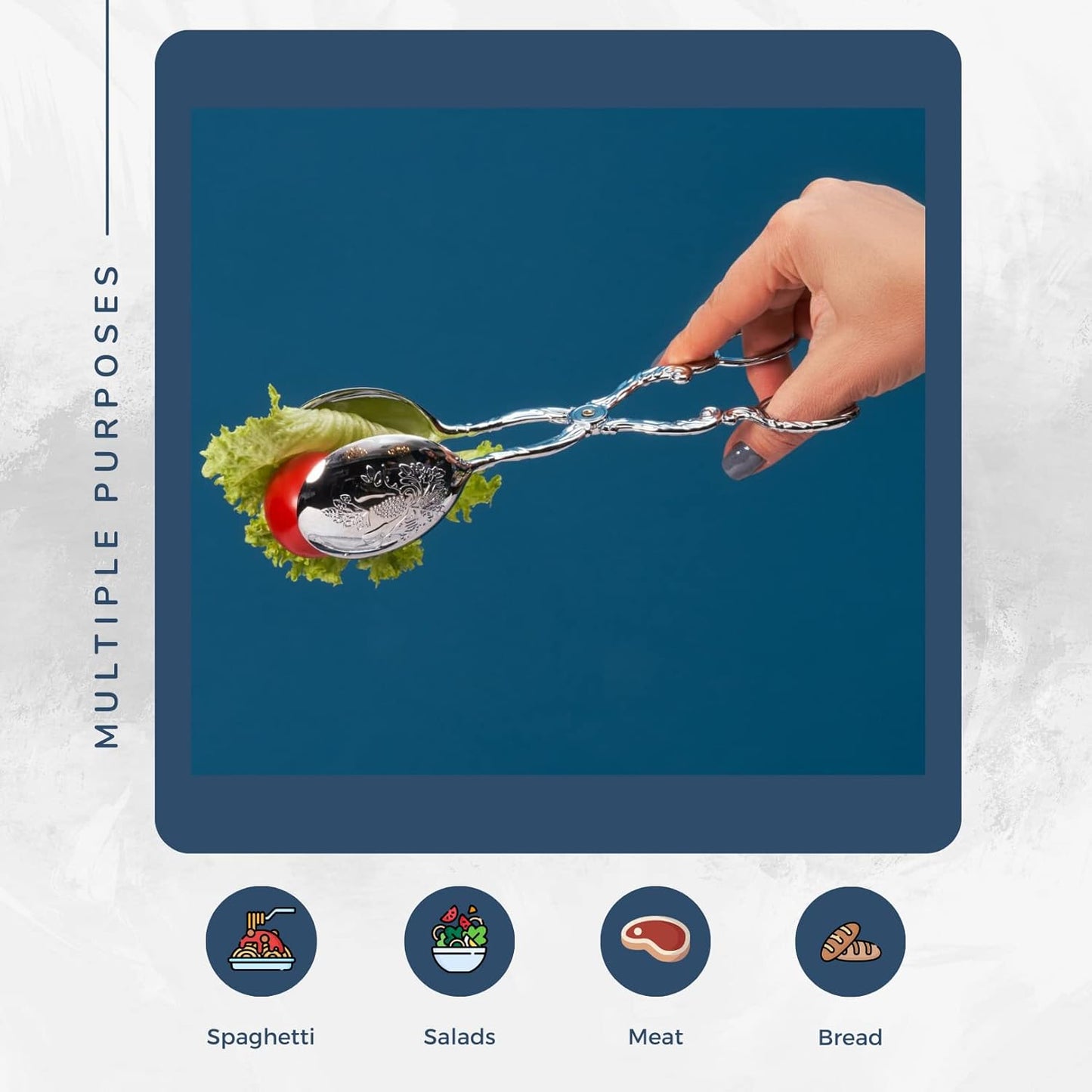 Regent Stainless Steel Salad Tong, Cooking Tongs Bread Tongs, Multifunctional Scissors Serving Tong for Vegetables, Salads, Meat, Desserts, Appetizers, Steaks, Etc. (Silver)