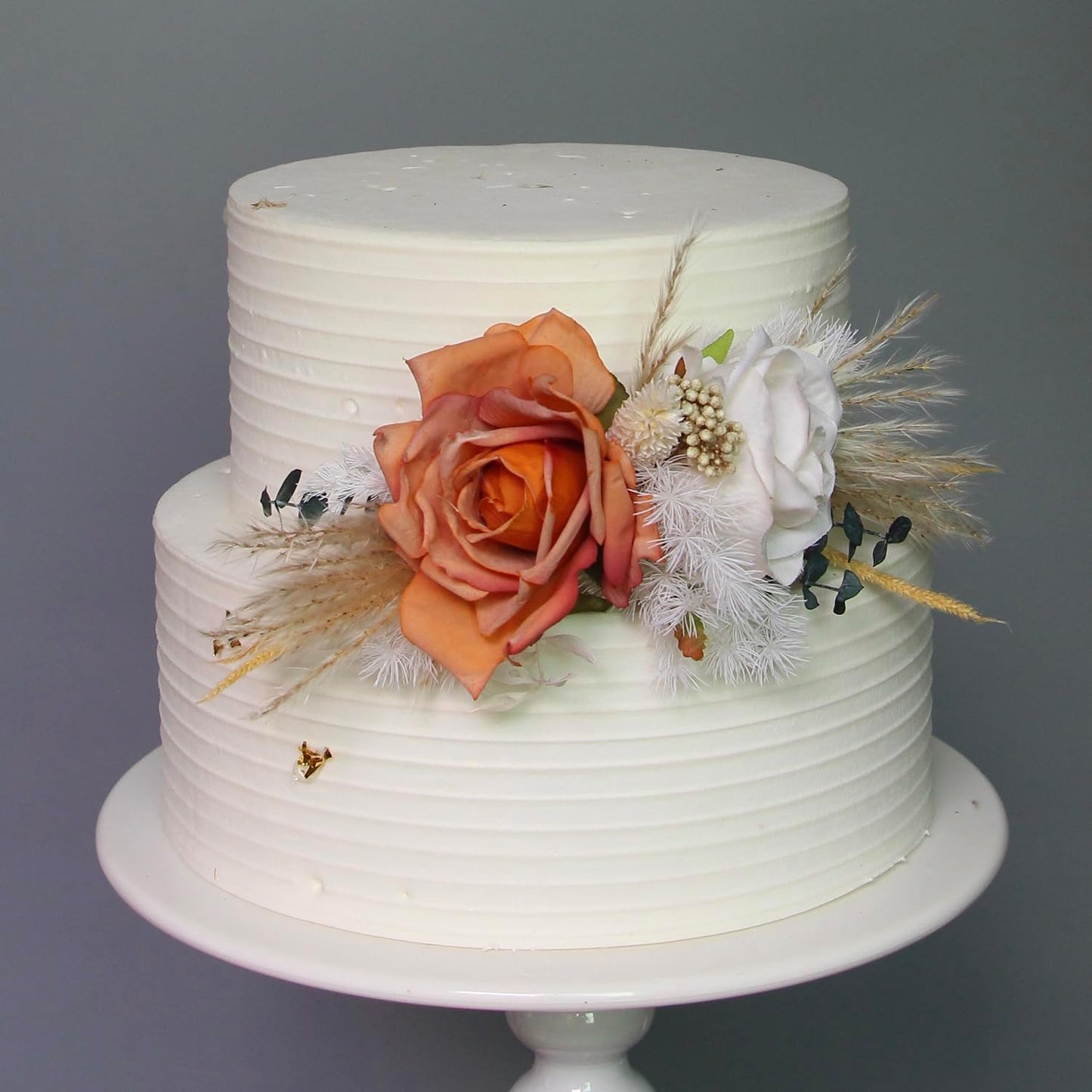 Rinlong 3-Piece Boho Chic Cake Toppers: Terracotta & Beige Silk & Dried Eucalyptus Flowers for Weddings, Birthdays, Baptisms & More