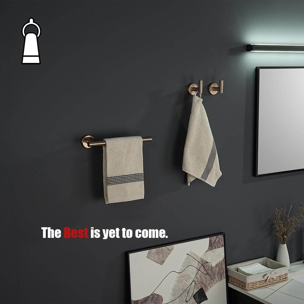 JQK Hand Towel Holder Towel Ring Champagne Bronze, 10 Inch Thicken 0.8mm 304 Stainless Steel Bathroom Hand Towel Bar, 9 Inch Useable Length Wall Mount Towel Rack, THH110L9-CB