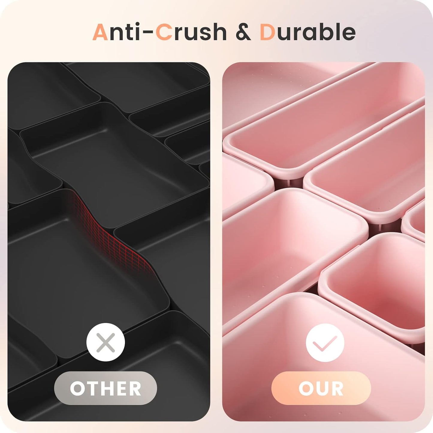 A-LuGei 【28PCS】 Drawer Organizer, Bathroom Organizers and Storage, Makeup organizer, Desk drawer organizer, Storage Bins for Kitchen Office Bedroom Vanity Jewelry Pantry Garage【Pink】【4Size】