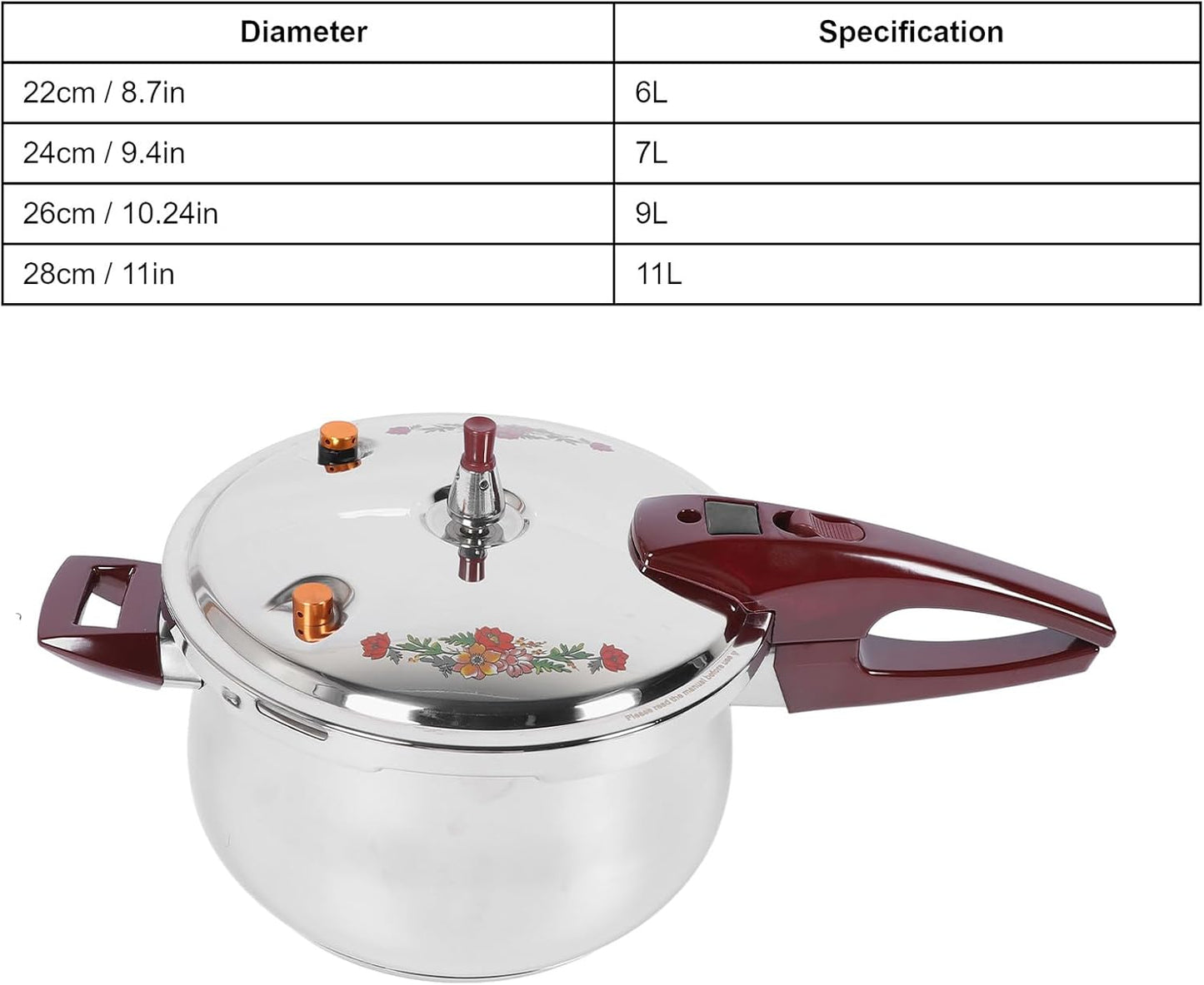 Stainless Steel Pressure Cooker 80KPA, Cookware Pressure Canner Rice Cooker with Safety Valve Devices, Compatible with Gas & Induction Cooker (11L)