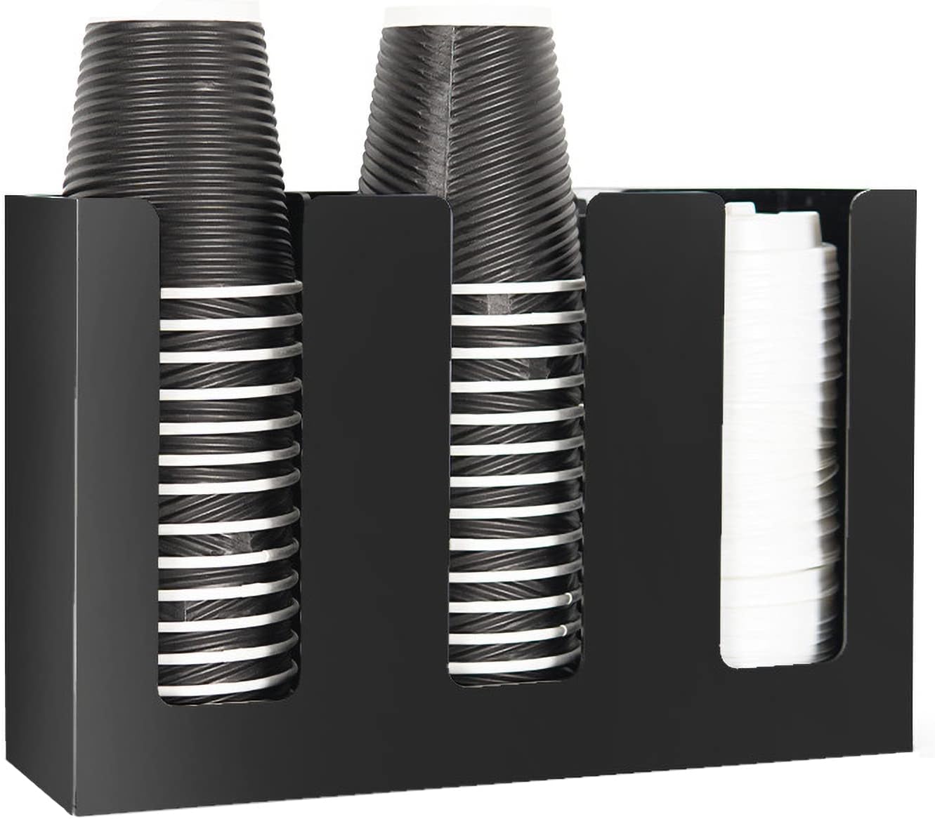 Tirifer Disposable Paper Cup Dispenser, Acrylic Coffee Cup and Lid Storage Organizer Holder, Coffee Milk Tea Shop Restaurant Accessories Christmas Party Supplies, 3 Compartments