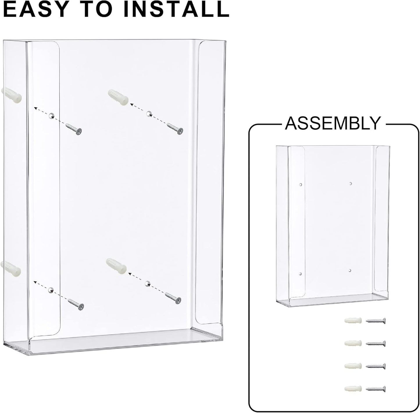 Amazing Abby Acrylic Glove Box Holder, Wall-Mounted Glove Dispenser, Floating Glove Box Organizer, Large Size (for 3 Boxes), 10.5" W x 15.0" H x 3.5" D (Mounting Hardware Included)