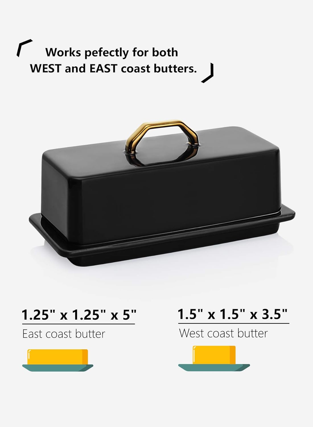 Sweese Butter Dish with Lid for Countertop - Butter Container - Butter Saver, 4oz Beautiful Small Butter Tray for East West Coast Butter, Fridge, Dishwasher Safe