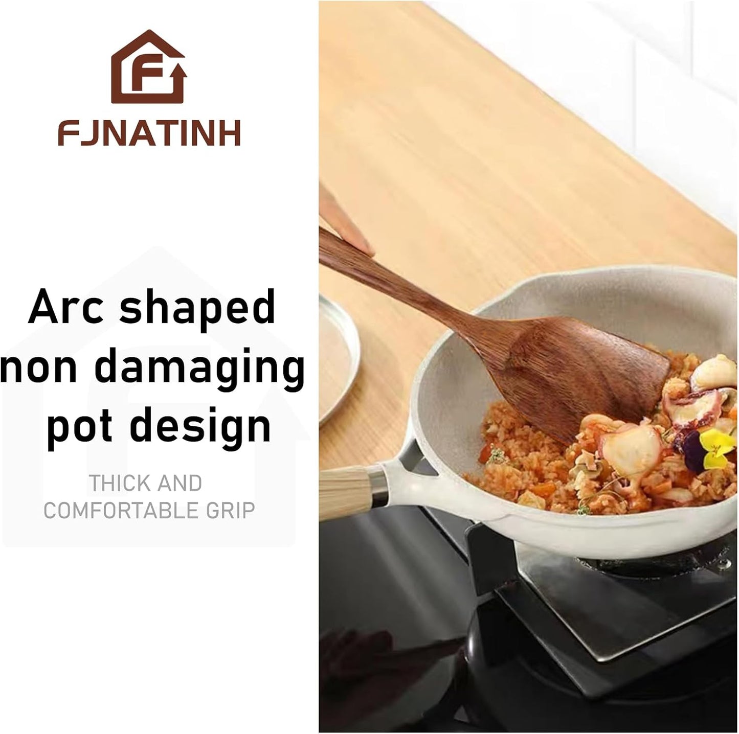 FJNATINH 3-Piece Teak Wooden Wok Spatula Set, Wooden Kitchen Utensil Set, 100% Natural Teak Wood Cooking Utensils