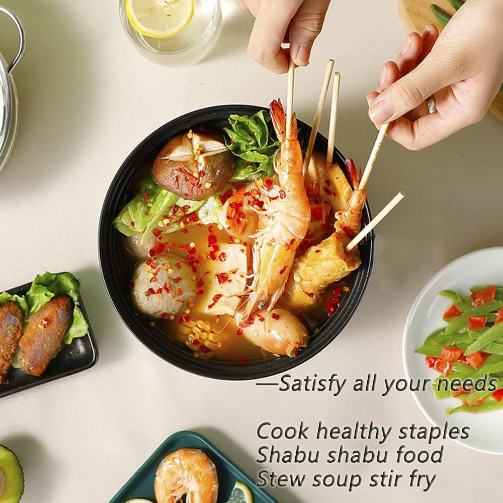 Drizzle Electric Hot Pot Cooker 1.7L Mini Skillet NonStick Coating Stir Fry Food Maker 110V Portable Cookerware Dorm Cooking With Steamer for Personal Ramen Boiling Steak Egg Oatmeal Soup Shabu