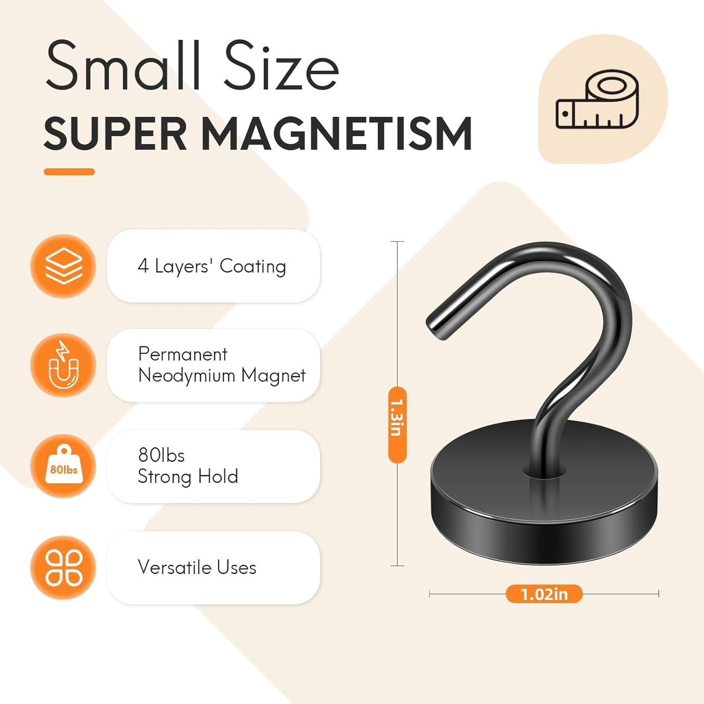 Neosmuk Magnetic Hooks Large Opening, Cruise Ship Essentials, 80lb+ Heavy Duty Magnetic Hooks for Cruise Cabins, Refrigerator, Grill, Hanging, and Travel | Extra Strong Must-Haves Magnet Hook,Black