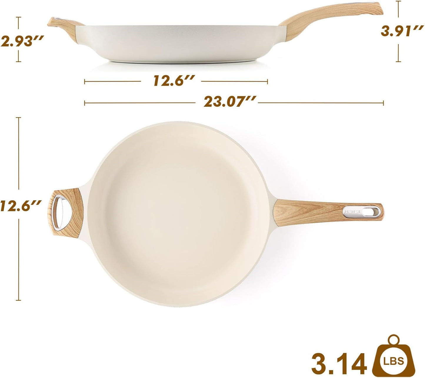 SENSARTE Ceramic Nonstick Frying Pan Skillet 12.5Inch Non Stick Pan with Ergonomic Handle, Non-toxic Healthy Large Cooking Chef's Pan, Free of Intentionally Added PFOA/PFAS/PTFE, Induction Compatible