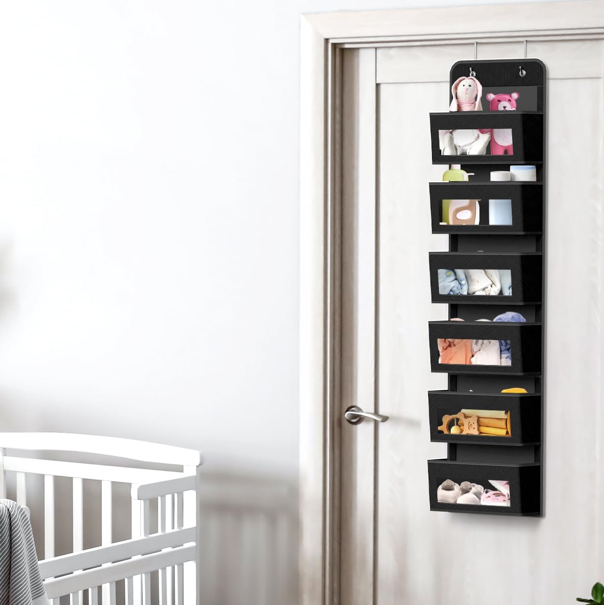 Simple Houseware 6 Clear Window Pocket Over Closet Door Storage Hanging Organizer for Bedroom, Bathroom, Pantry, Black