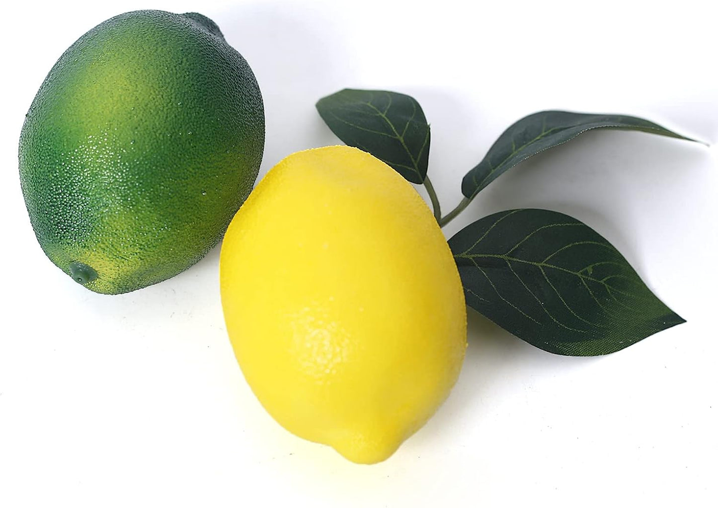 Fake Fruit Artificial Lemons, 3.1''×2.2'' Faux Lemon Fake Limes with Leaves, Lifelike Fake Lemon Decor for Kitchen Table Cabinet Party, Plastic Fruits Photography Prop 36PCS