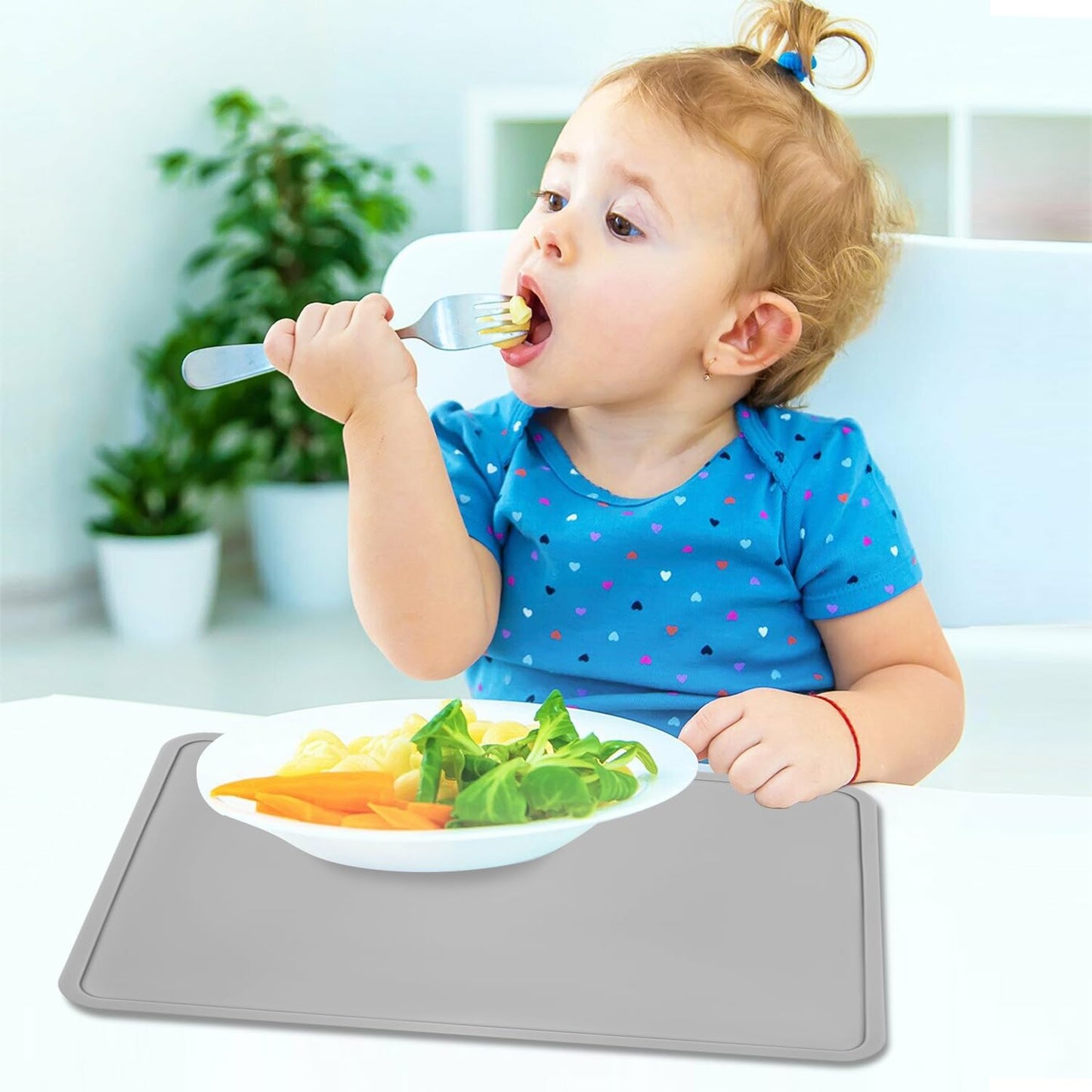 Silicone Placemats with Raised Edges for Kids, Kids Placemat for Dining Table, Silicone Table Mat Portable Reusable Non-Slip Mats for Kids Toddler Children (Grey)