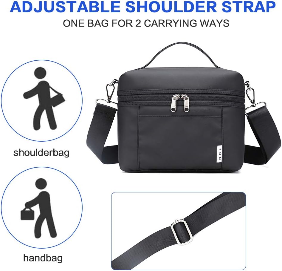 NOL Natural Organic Lifestyle Small Insulated Lunch Bags for Women Cooler Bag Lightweight Nylon Waterproof Lunch Box For Work(Small,Black)