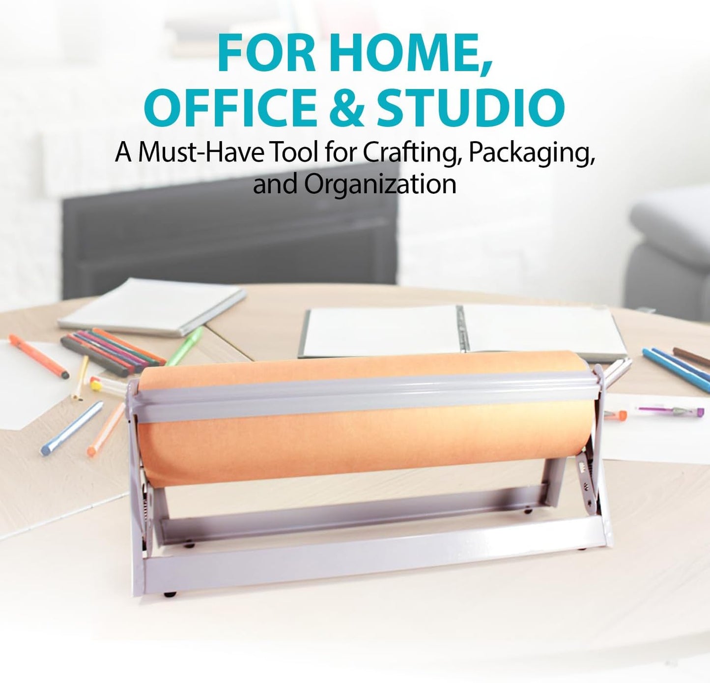 24" Wide Roll Paper Dispenser with Cutter for Desktop – Roll Dispenser with Straight Edge Cutter – Fits Craft, Freezer, Wrapping, Butcher Paper Roll or Cling Film – Heavy-Duty, Grey