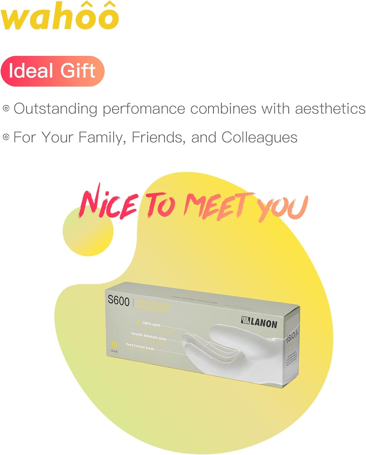 wahoo Professional Liquid Silicone Oven Mitts Gloves, Heat Resistant Gloves for Cooking, Baking, CoralAir Liner, 12 Inch, White, Large