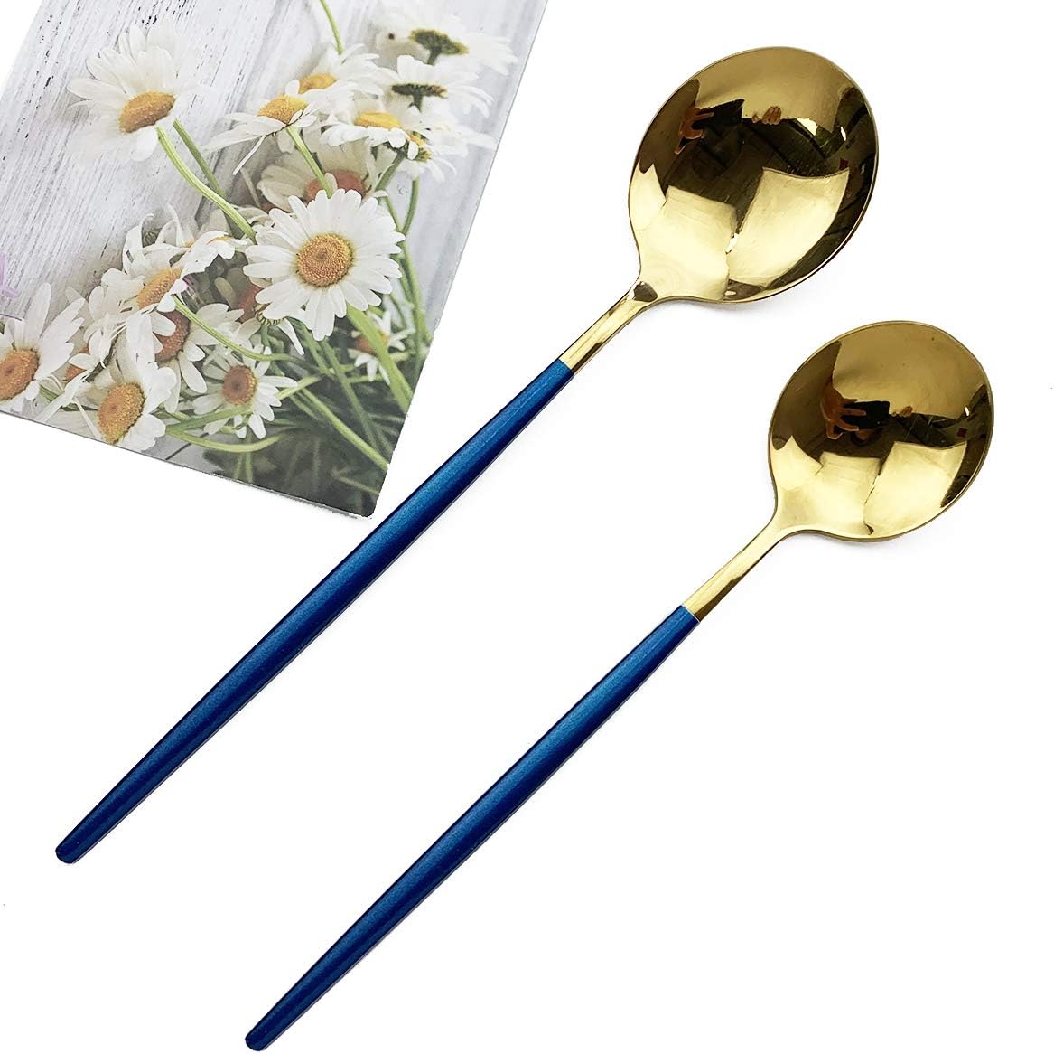 JASHII Blue Gold Silverware Set, 20-Piece Stainless Steel Satin Finish Flatware, Kitchen Utensils, Mirror Polished Tableware Cutlery for Home and Restaurant, Dishwasher Safe