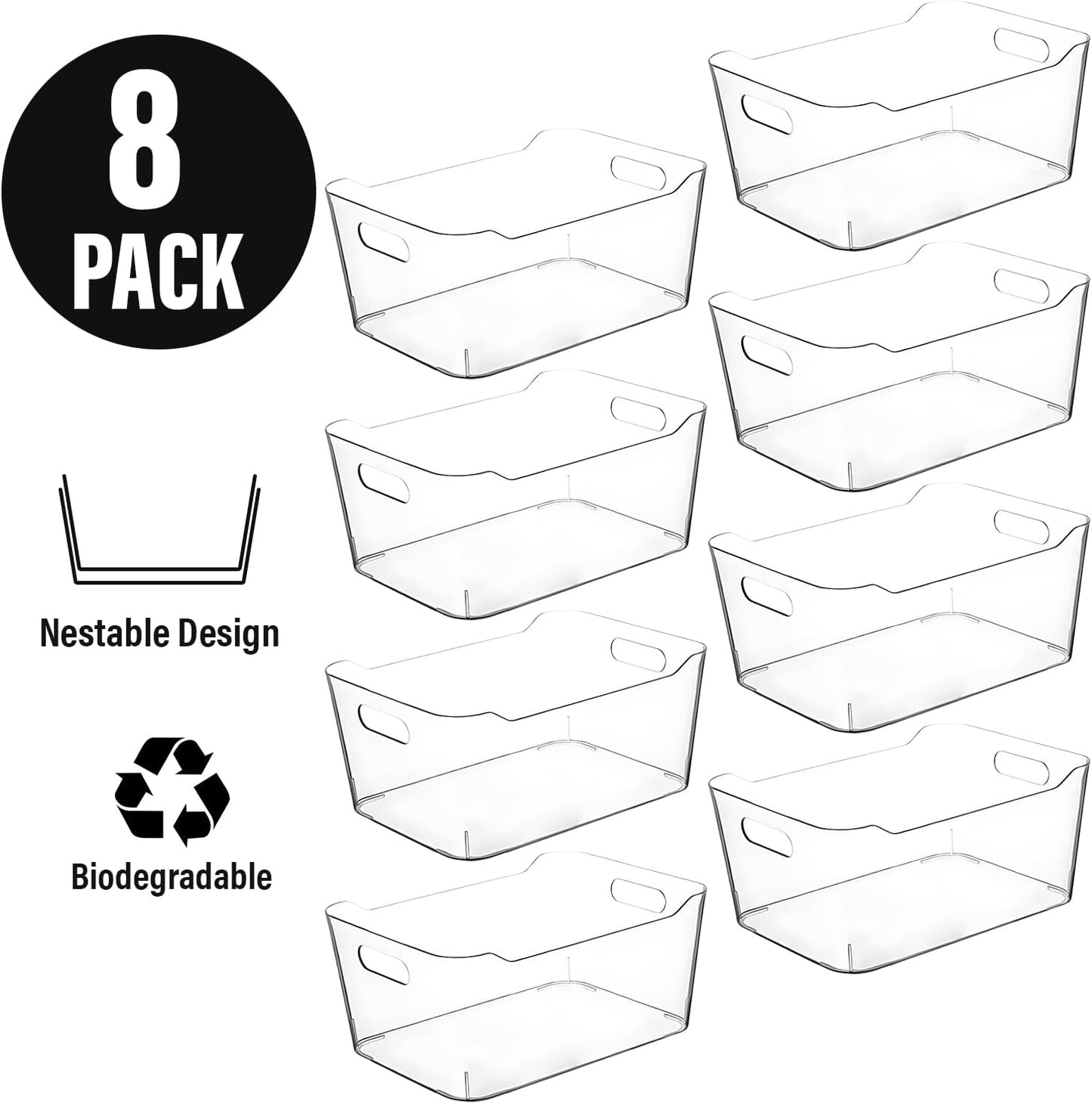 Clear Extra Large Plastic Storage Bins, Pantry Organizers and Storage Containers Fridge Organizer Bins for Organizing Home, Kitchen Organization. Bathroom, Refrigerator, Freezer, Laundry Room