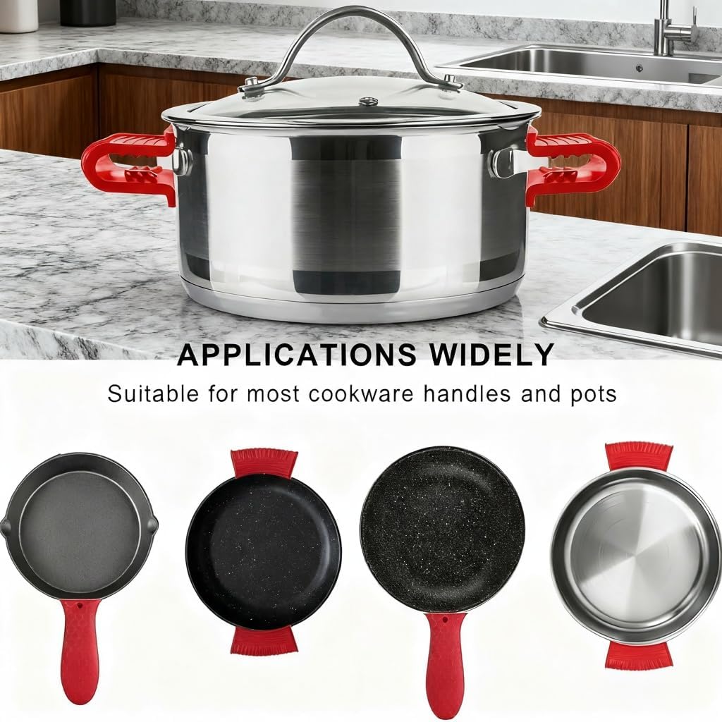 3 Pack Silicone Cast Iron Skillet Handle Cover - Heat Resistant Pot Handle Sleeve Grip for Frying Pans, Griddles, Dutch Ovens & Baking Sheets (Red)