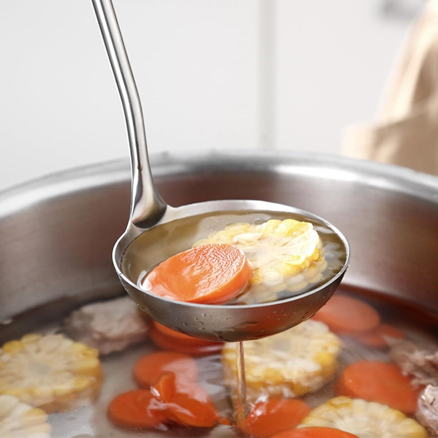 304 Stainless Steel Cooking Utensils Set 4 Piece 15 Inch Large Size Metal Kitchen Utensils Set Including Spatula,Ladle,Serving Spoon,Meat Fork,Stainless Steel Cooking Tools