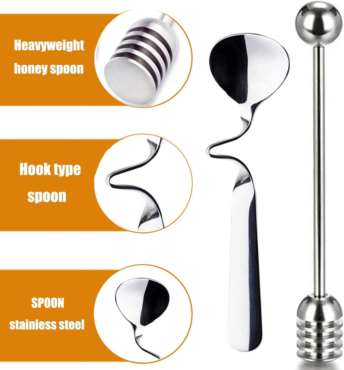Stainless Steels Honey Spoons and Honey Dipper,2PCS Stainless Steel Honey Dipper Stirrer Server,Honey Spoon,Honey Dipper With Spiral Sugar Spoon Iced Tea Spoon Coffee Spoons for Jam,Honey,Coffee