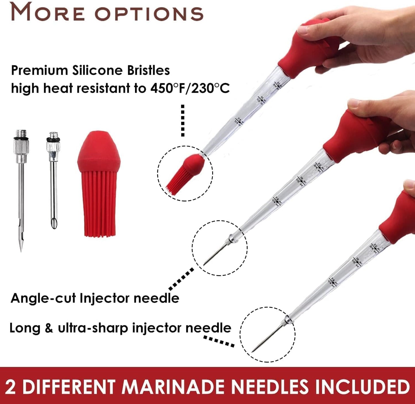 KAYCROWN Turkey Baster Commercial Grade Quality Silicone Bulb Including 2 Meat Marinade Injector Needles with Barbecue Basting Brush and Cleaning Brush for Easy Clean Up