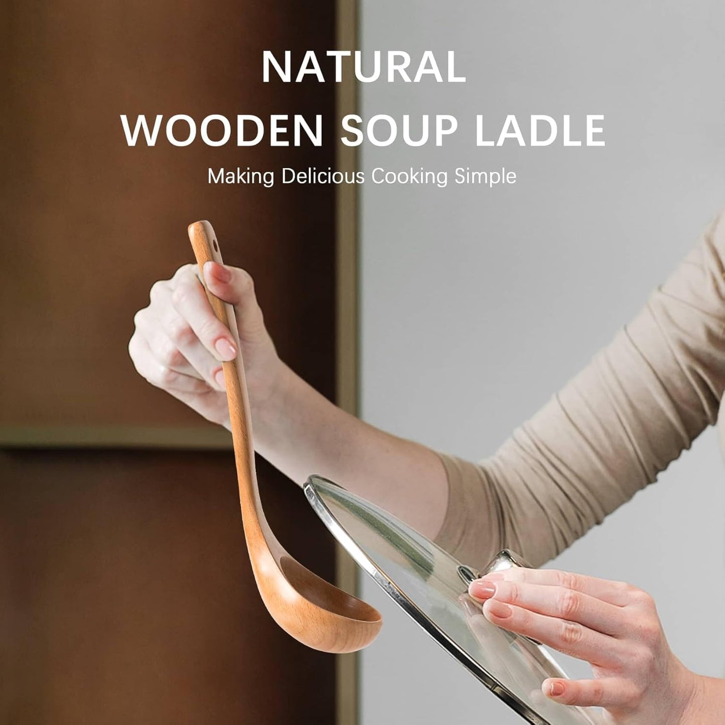 Wooden Soup Ladle, 10.8" Handle, 2 fl oz Medium Scoop Utensil for Serving & Cooking, Beech Wooden Ladle – Wood Spoon for Soup Natural and Sustainable