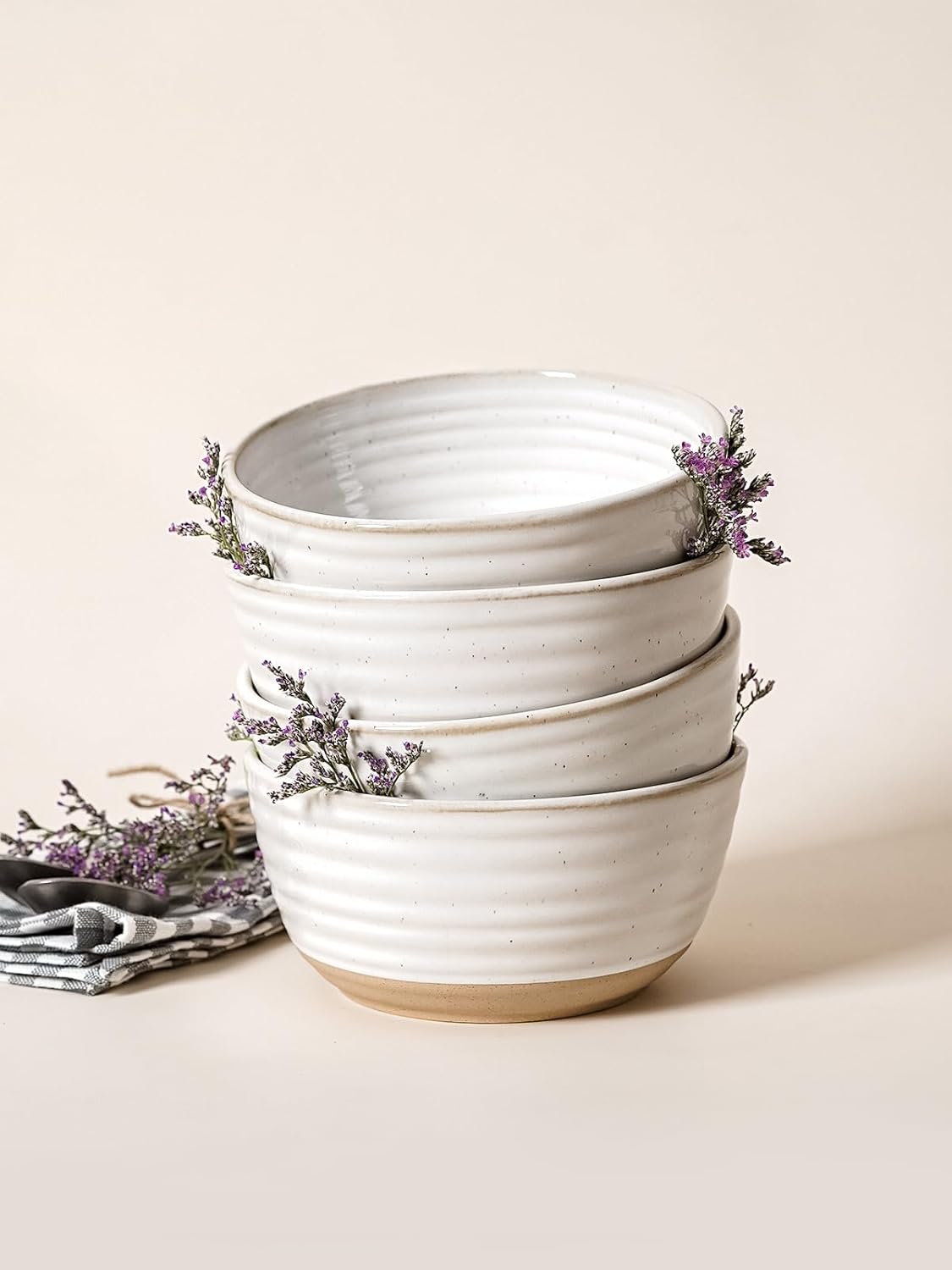 LE TAUCI Soup bowls 28 oz, Ceramic Cereal Bowl for Kitchen, Stoneware Bowl for Pho, Chip, Fruit, Salad, Noodle, Ramen, Housewarming Present- 6 Inch, Set of 4, Arctic white