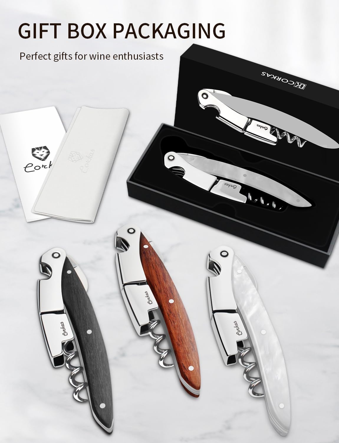 Wine Key - CORKAS Prestige Waiter Corkscrew with Moonstone Resin Handle, Handcrafted Wine Opener Manual with Double Hinged, Foil Cutter and Bottle Opener, Gifts for Sommelier, Bartenders, Servers